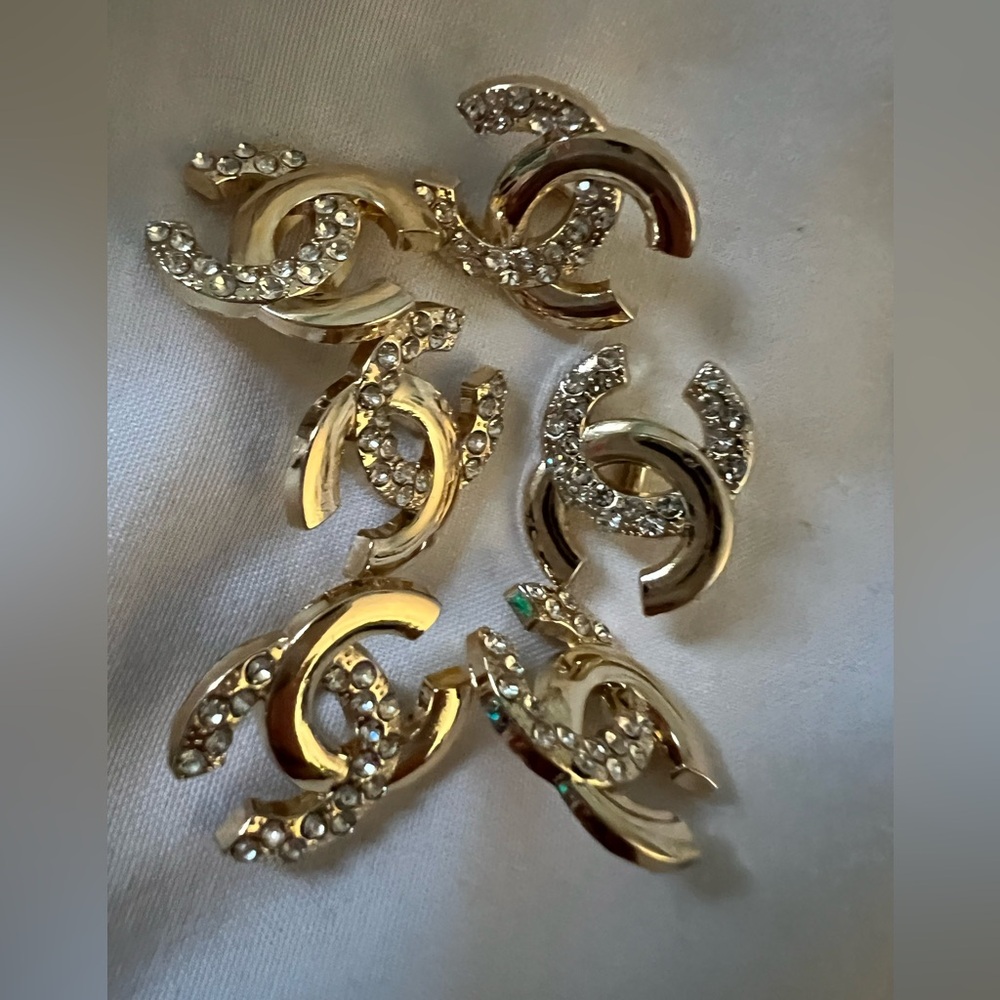 CC-LogoStyle(Set of 6)/18mm/Golden-Clear stones/ShankBackButtons/fit in …